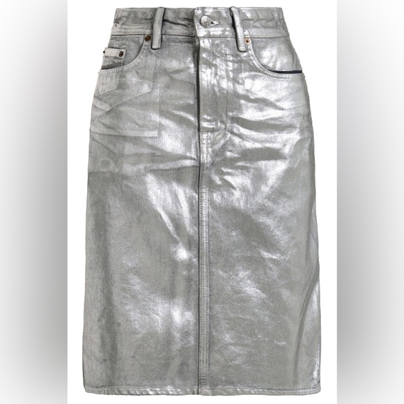 Jeanology Dresses & Skirts - Vintage Metallic Pencil Skirt Midi Silver Women Sz 4